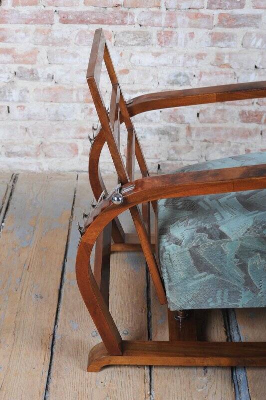 Czech Art Deco Walnut and Chrome Reclining Armchair, 1930s