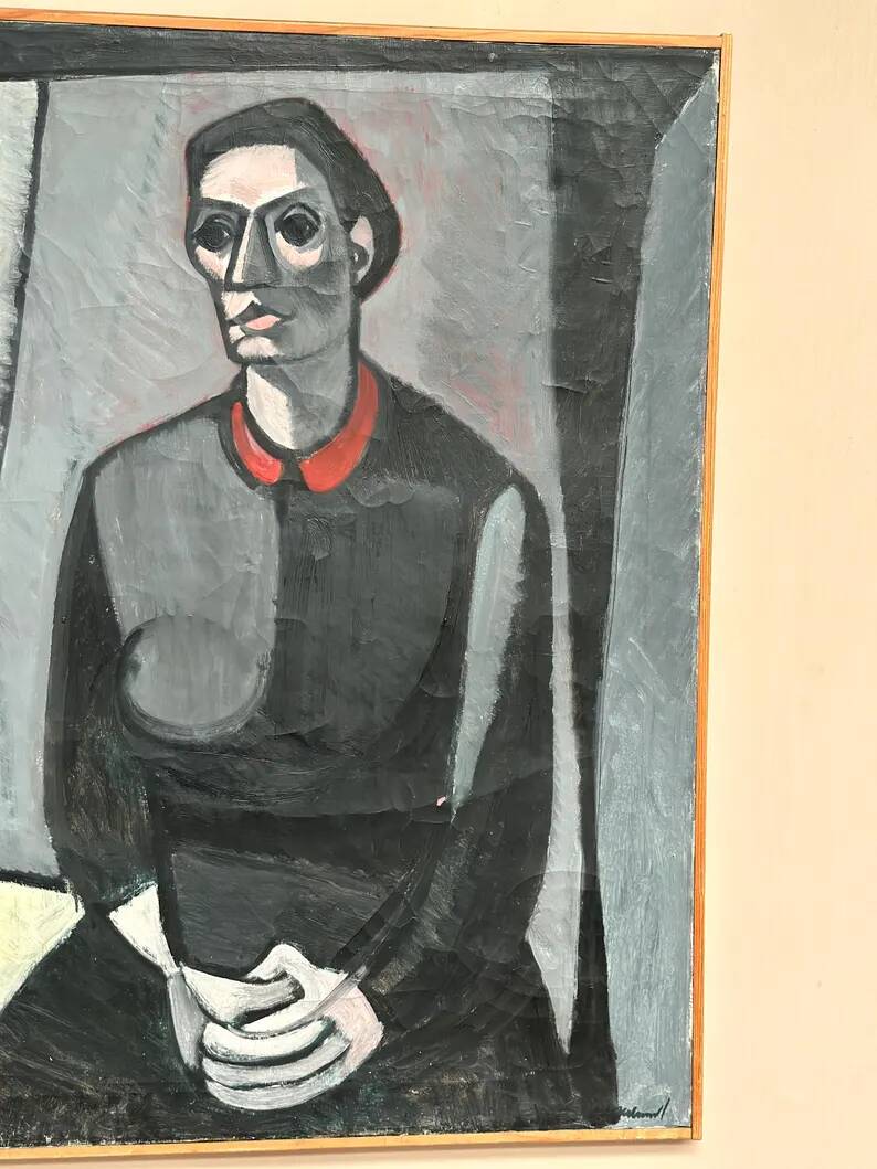 Large Original Swedish Oil on Canvas – "Portrait of Mme S" by Axel Ekelund – Signed – Vintage and Framed – 89 × 67 cm (35" × 26.4")