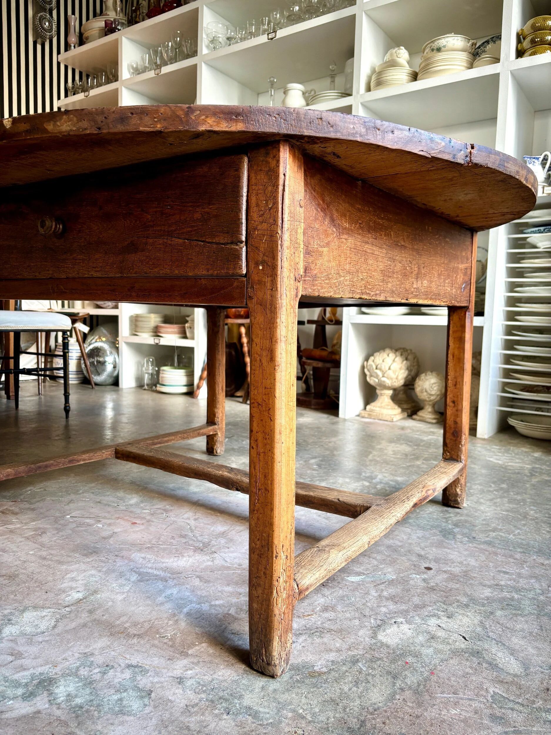 Round wooden farmhouse table