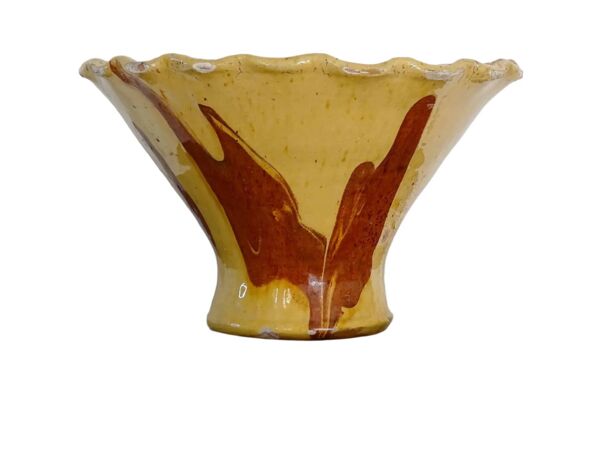 Bol ancien français en terre cuite à glaçure jaune