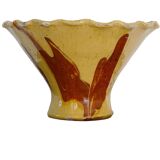 Bol ancien français en terre cuite à glaçure jaune