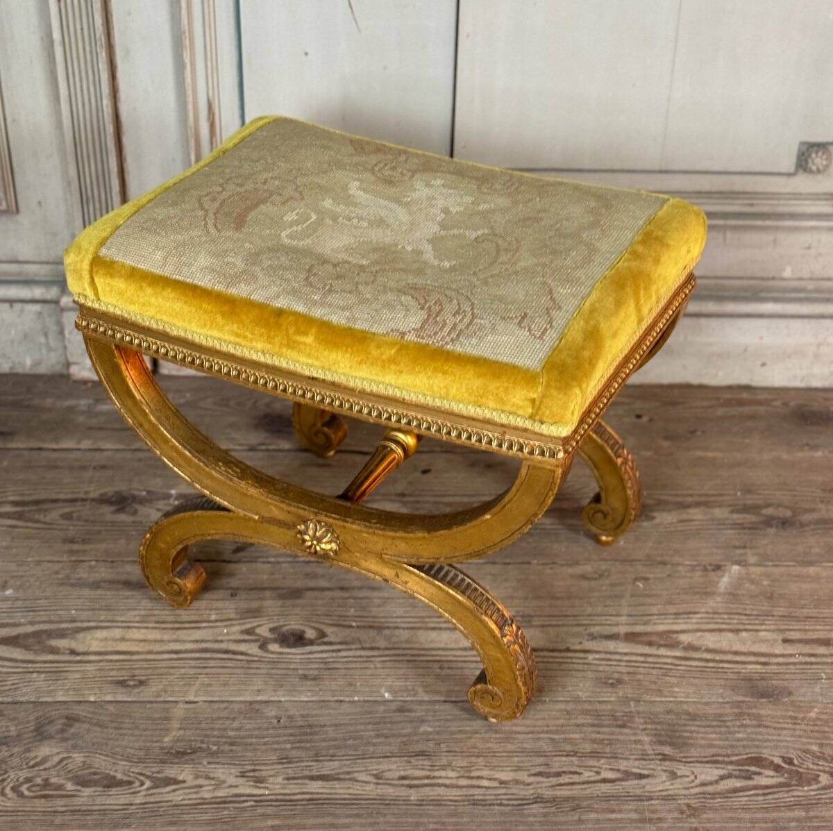 Louis XVI Style Carved and Gilded Wooden Stool Circa 1880