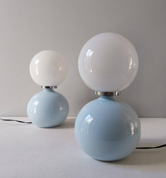 Italian ceramic table lamps with opaline glass shades.