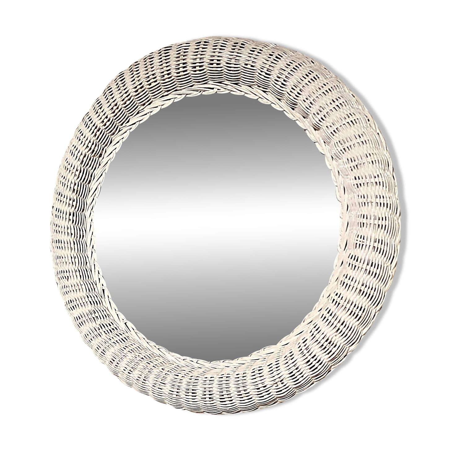 Miroir rotin blanc 1970 France objet décoration entrée Chambre grand Miroir