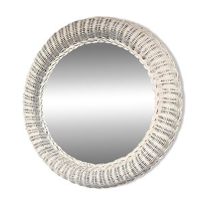 Miroir rotin blanc 1970