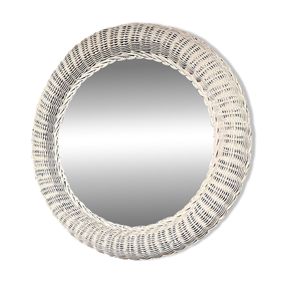 Miroir rotin blanc 1970 France objet décoration entrée Chambre grand Miroir