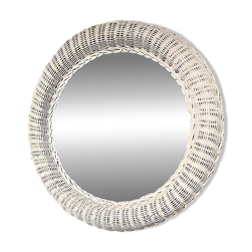 Miroir rotin blanc 1970 France objet décoration entrée Chambre grand Miroir