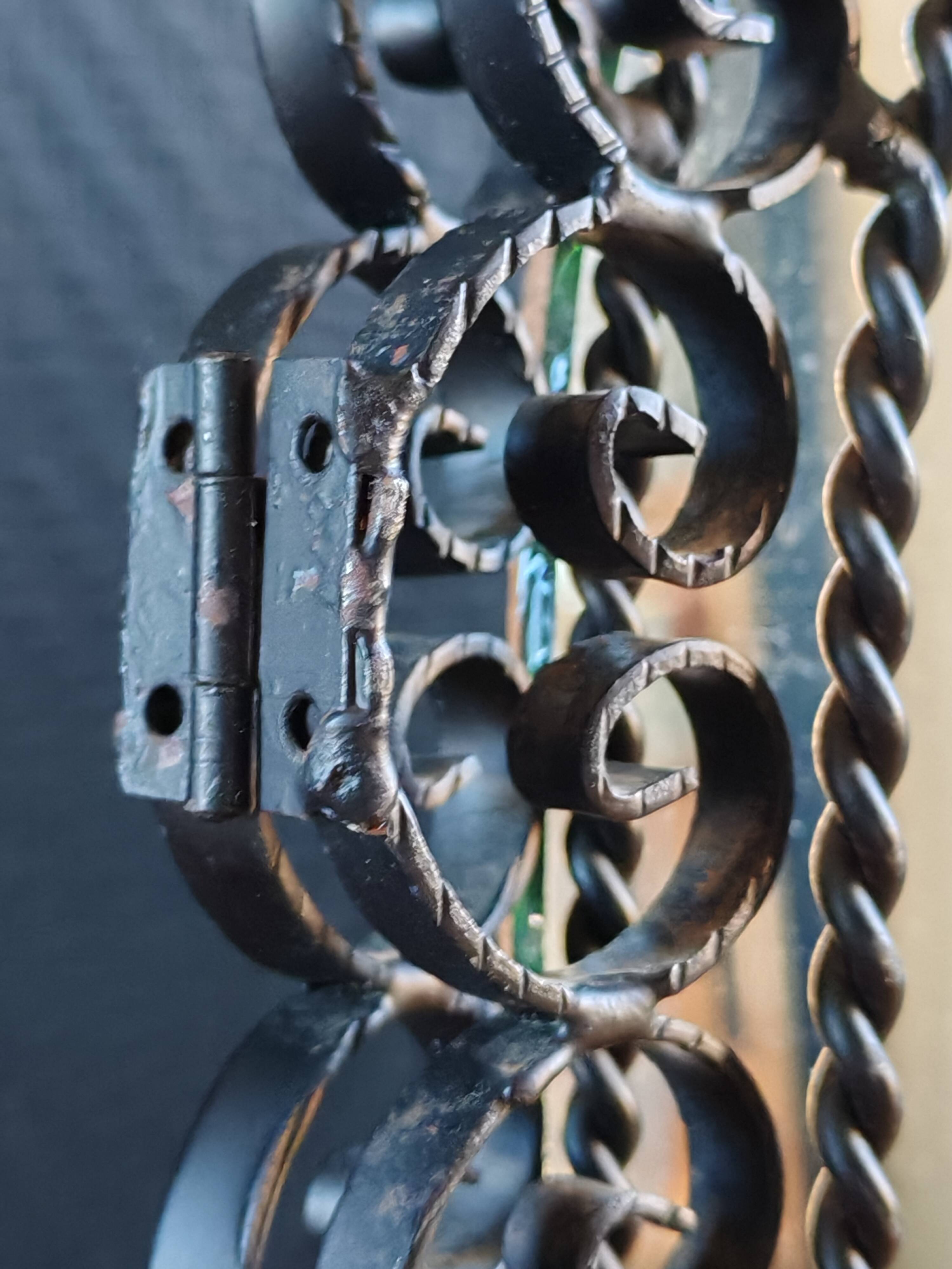 Vintage Black Wrought Iron Triptych Mirror