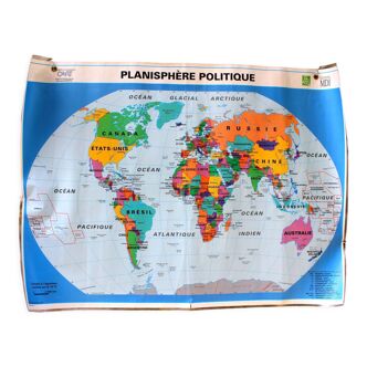 Planisphère MDI 1994 carte géographique scolaire vintage