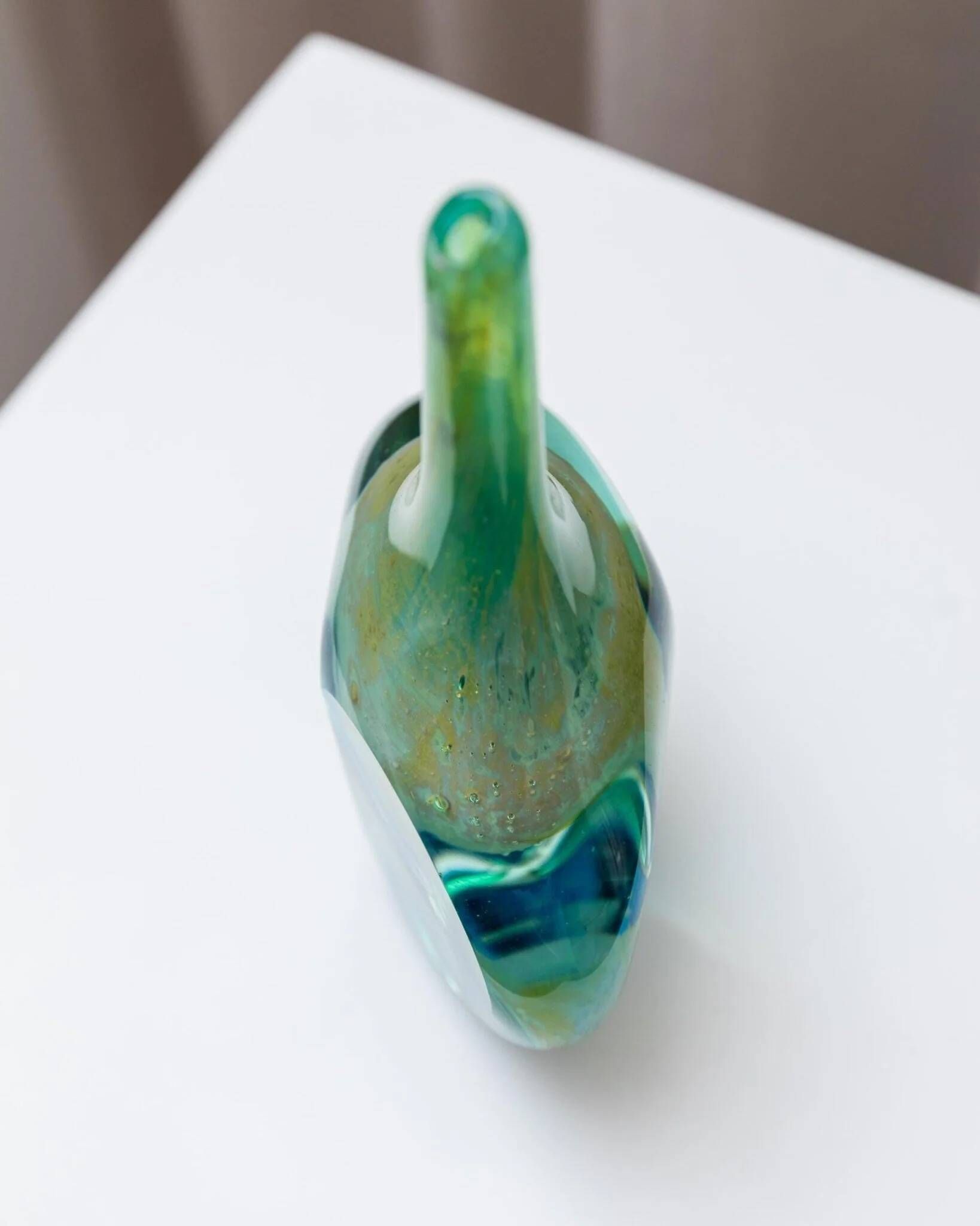 Vintage glass vase MDINA "Lollipop" - blue and green tones, by Michael Harris, 1970s