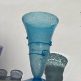 Vase conique en verre bullé bleu turquoise