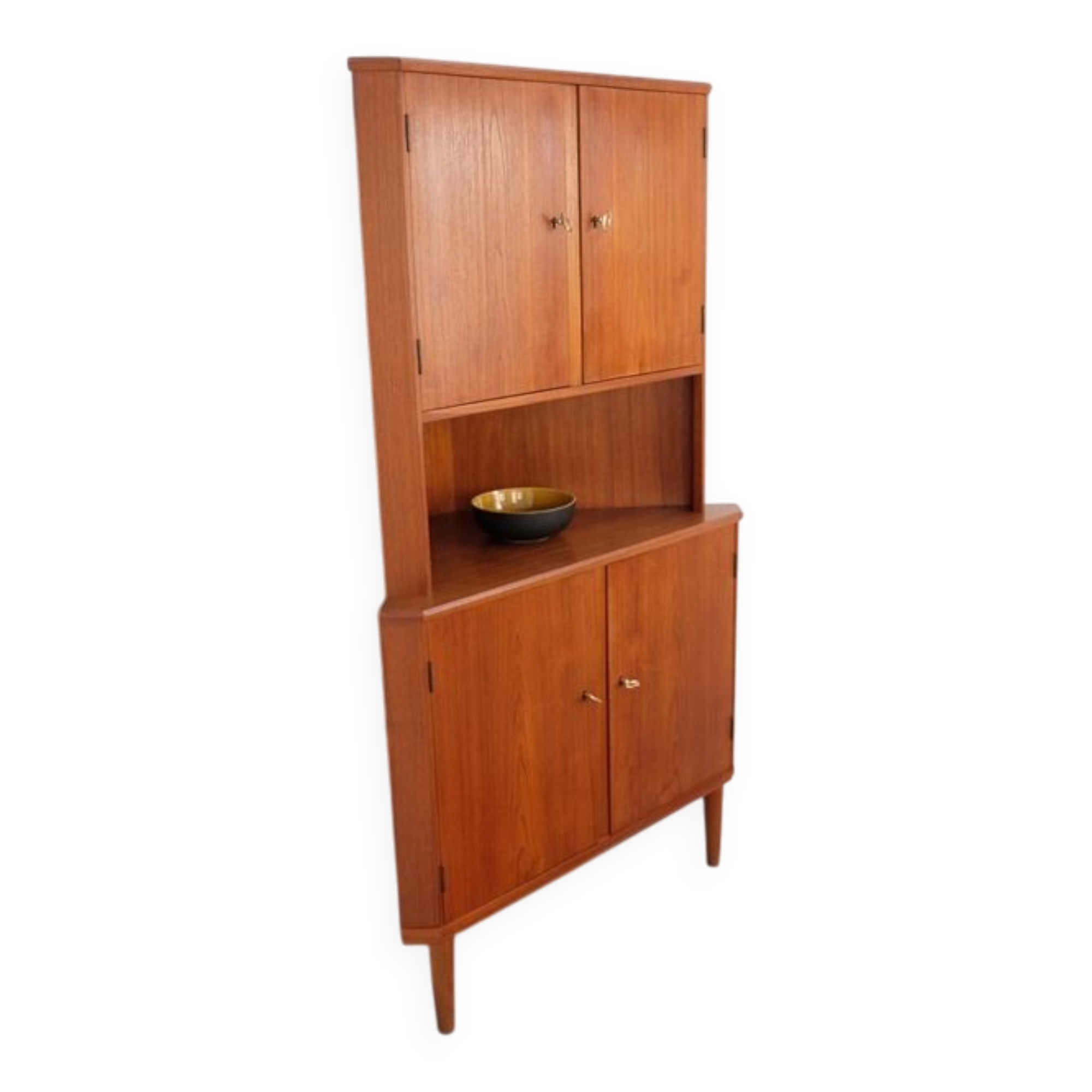Vintage Danish teak corner cabinet, retro 1960s style.