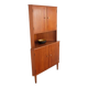 Vintage Danish teak corner cabinet, retro 1960s style.