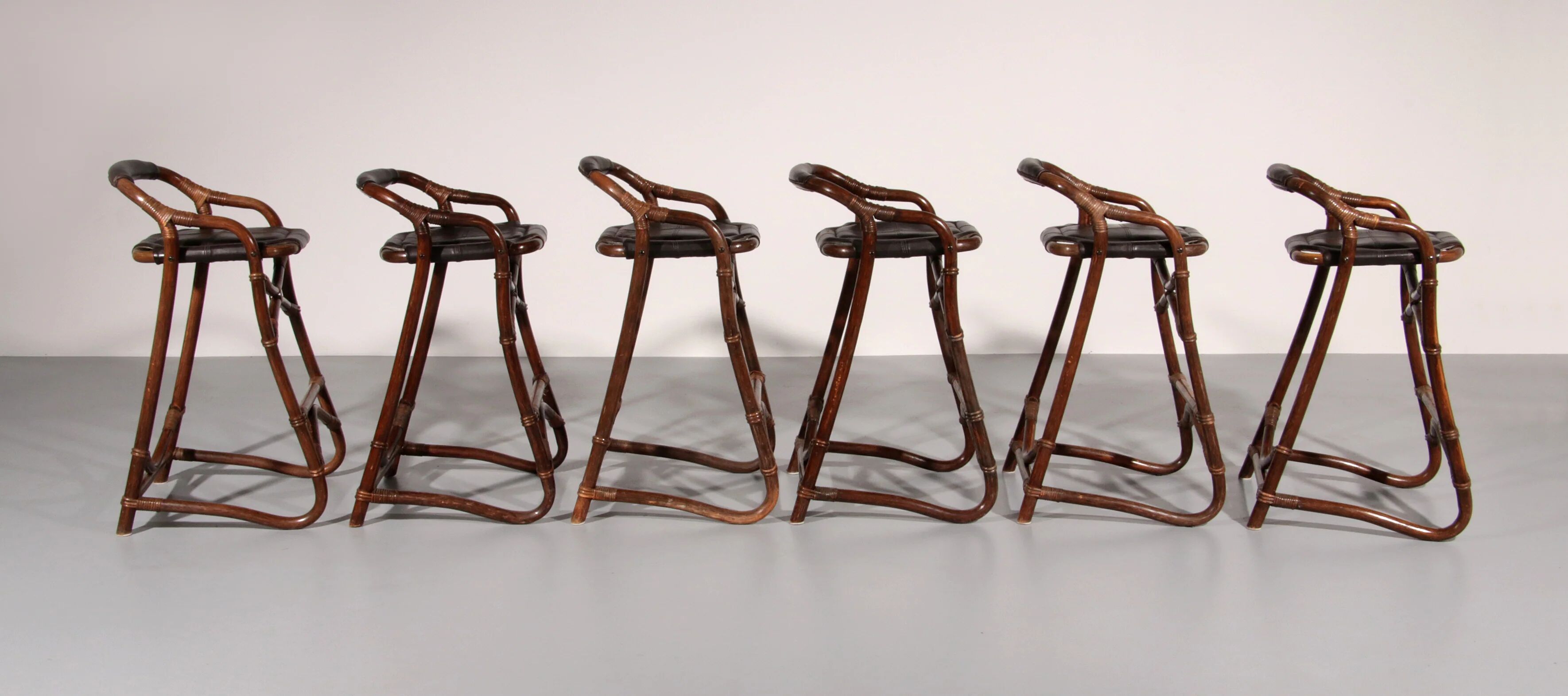 Tabourets de bar en bambou de milieu de siècle, design Horsnæs, Danemark, 1970.