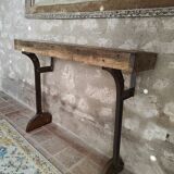 Oak and cast iron console, unique piece.