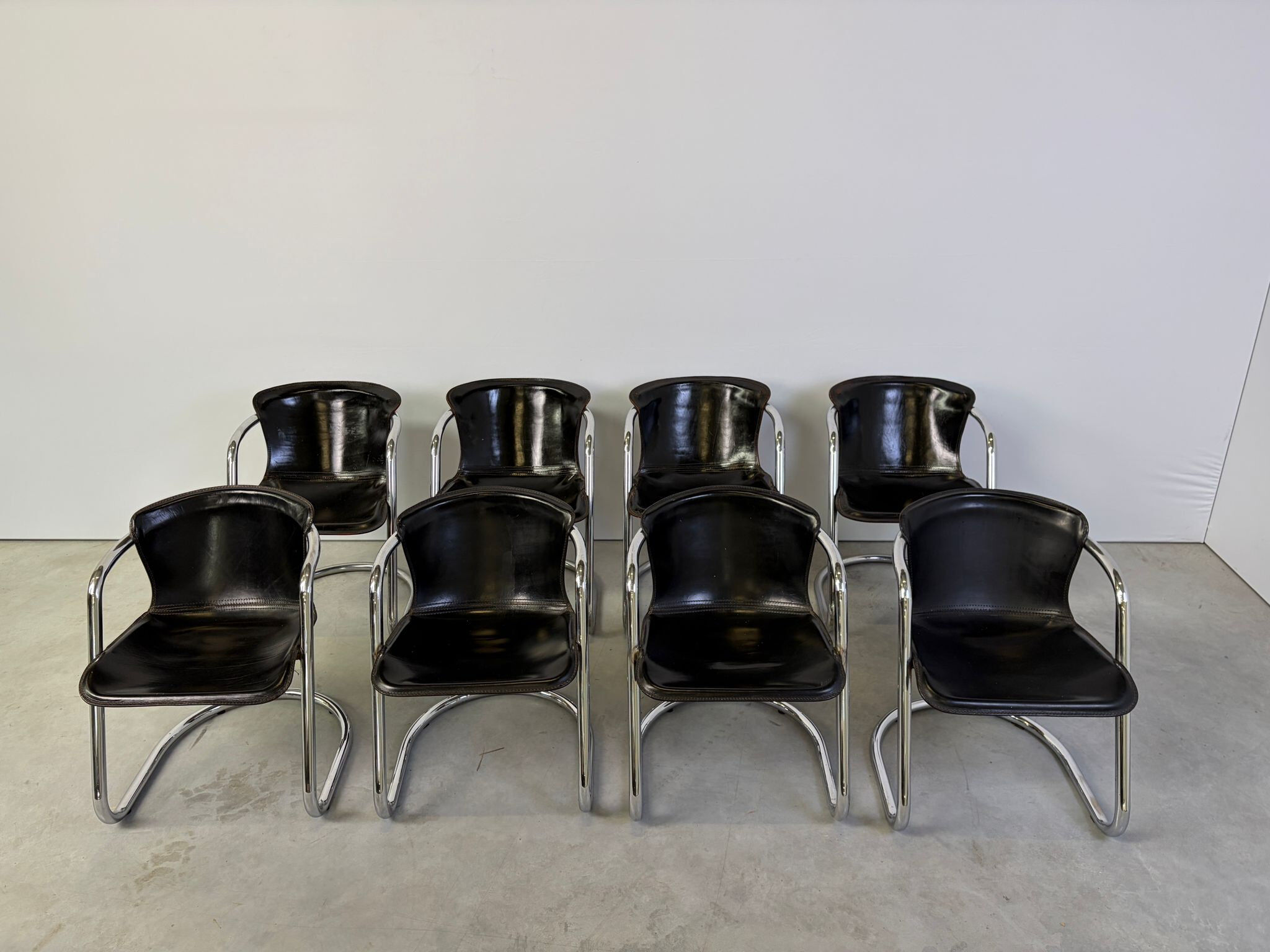 Vintage dining chairs by Willy Rizzo for Cidue set of 8, 1970s