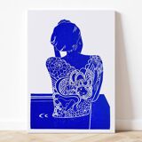 Linogravure originale - Femme japonaise tatouée