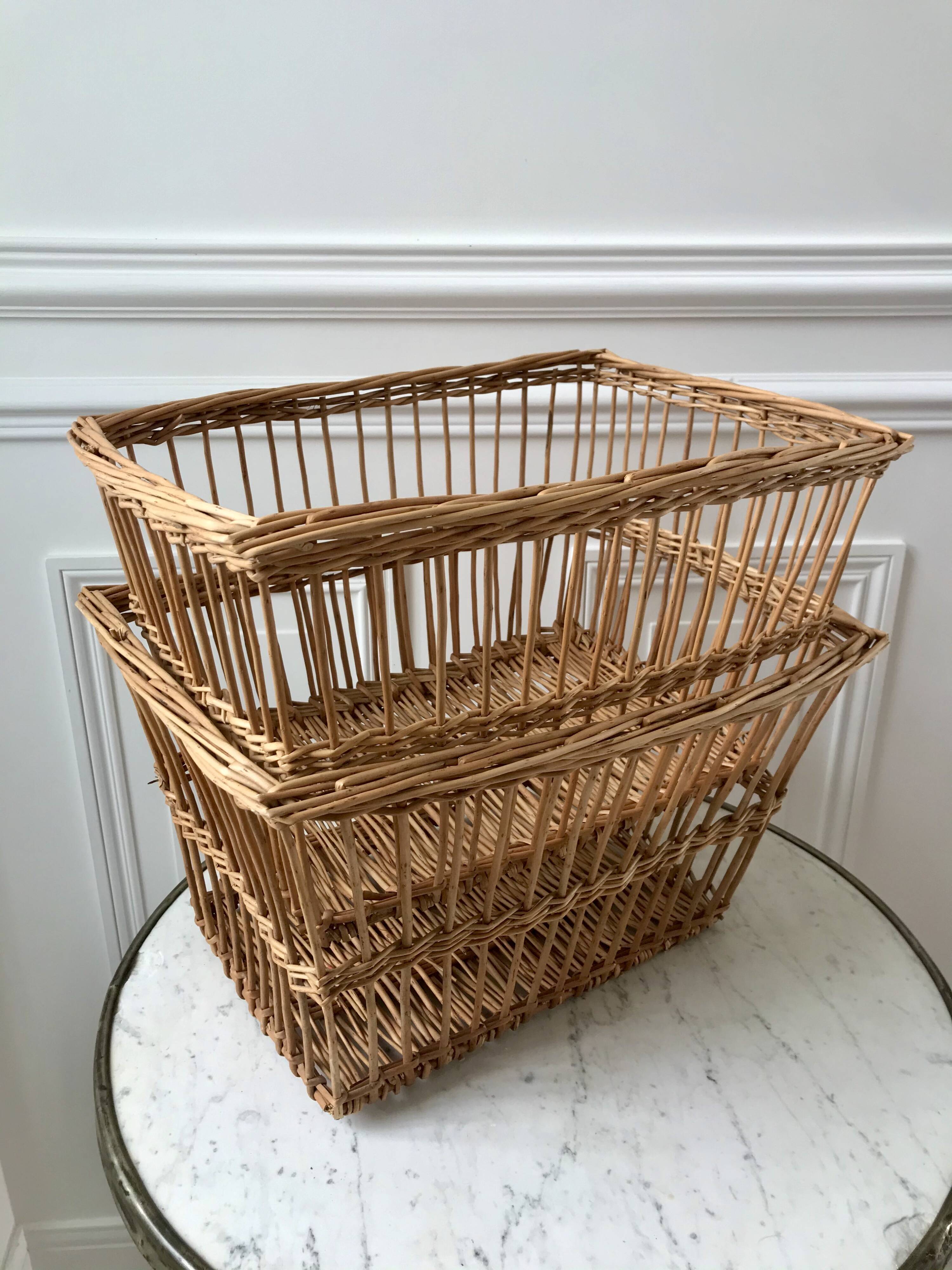 Pair of rattan/wicker storage baskets from the 60s and 70s