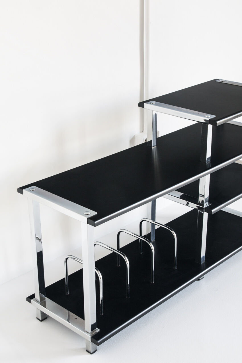 Vintage Hi-Fi furniture in lacquered wood and chrome iron, Spain, 1980