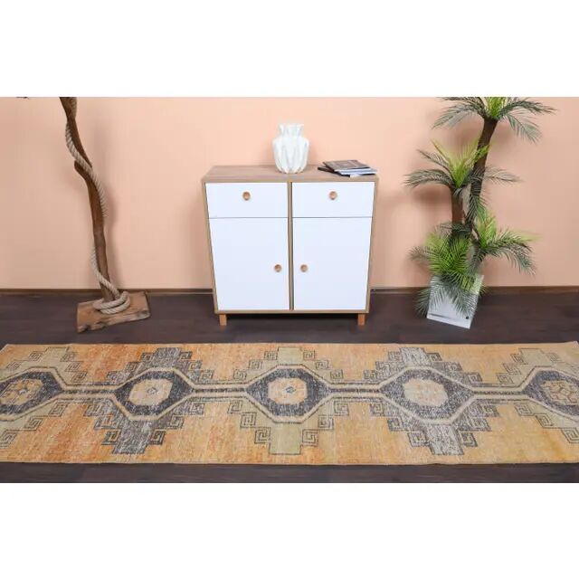 Vintage Turkish Oushak Handmade Wool Runner 89x344