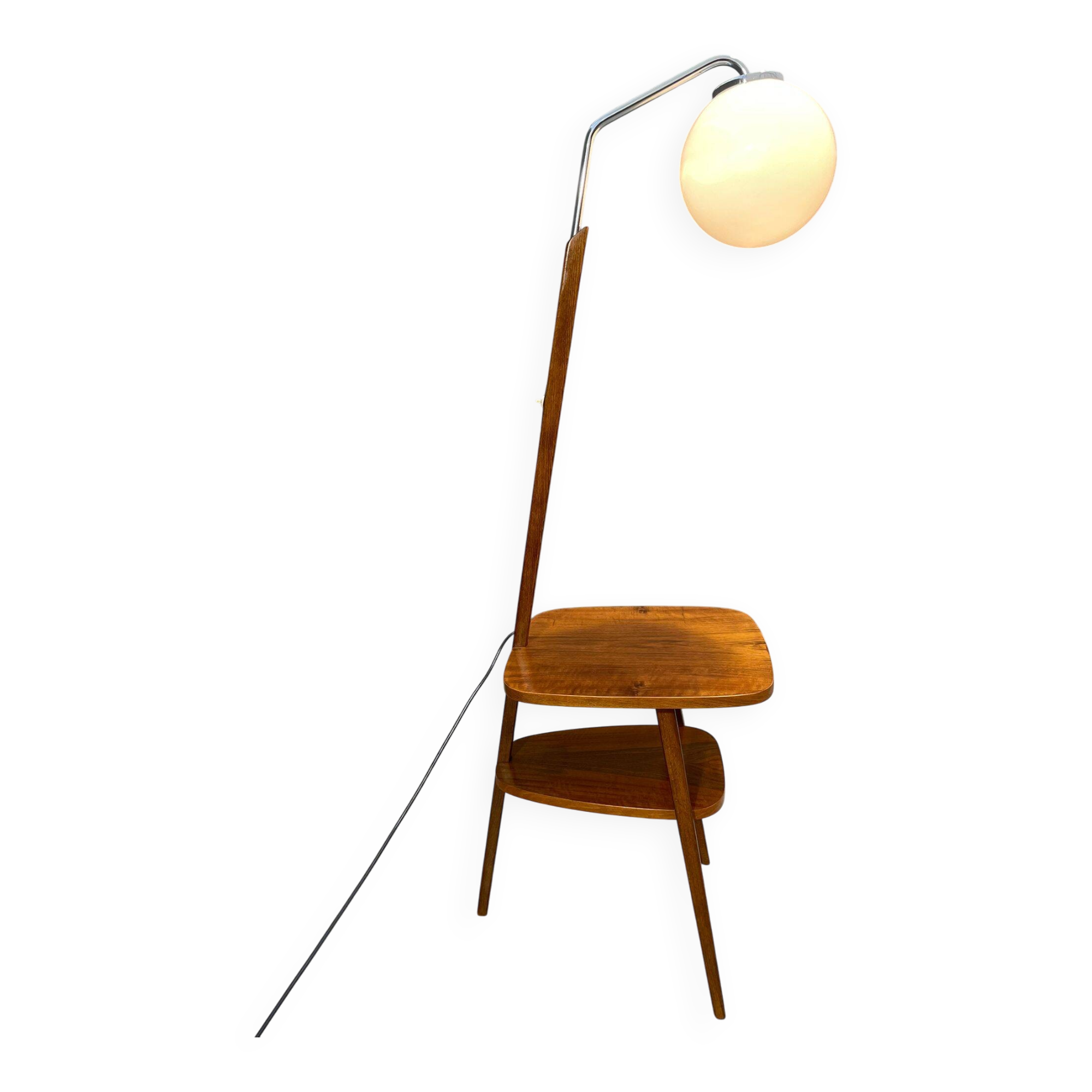 Lampadaire Art Déco avec verre laiteux et table d'appoint, Thonet, années 1950 – Czechos