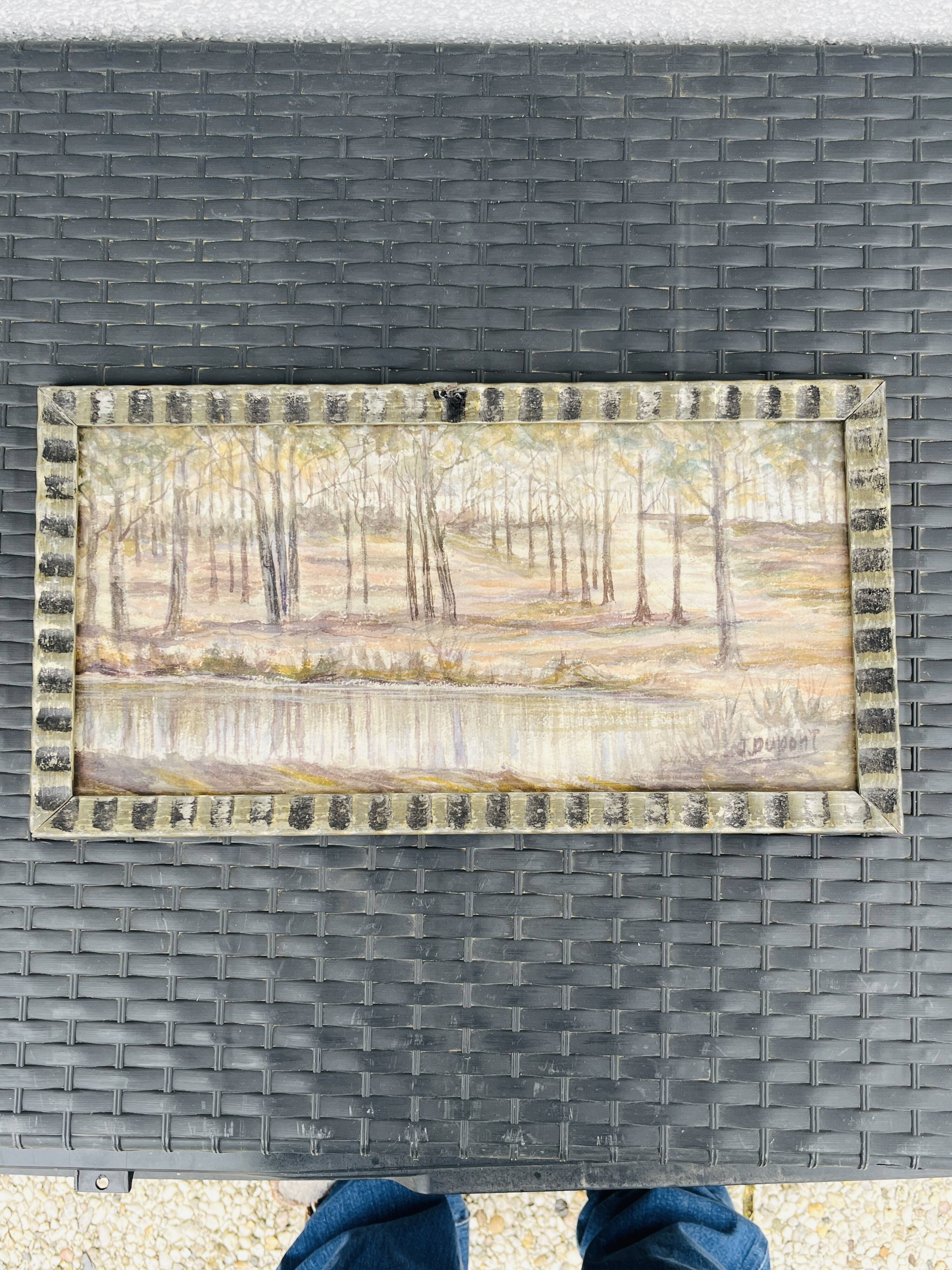 Belgian watercolour Pond in the forest near Chevetogne signed J. Dupont