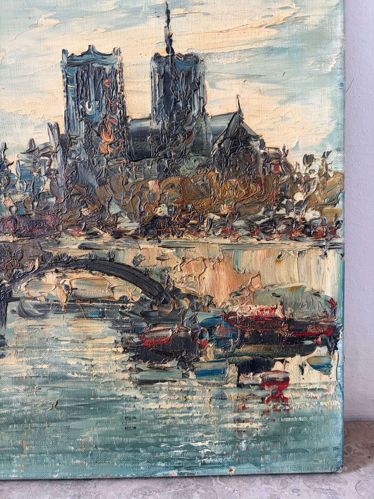 Seine and Notre Dame de Paris, knife painting.