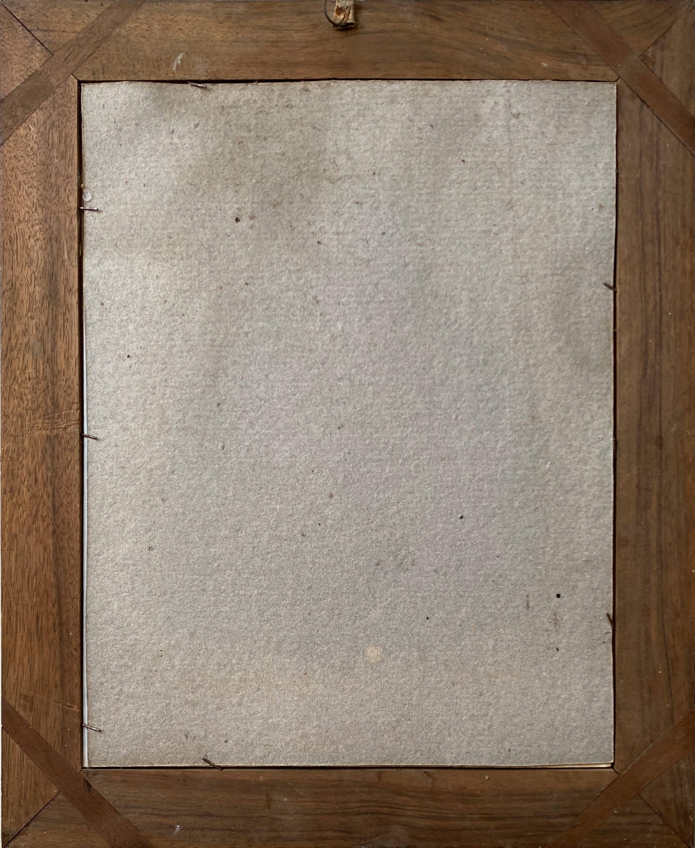 Orientalist watercolor painting "the Patio" signed + pitchpin frame