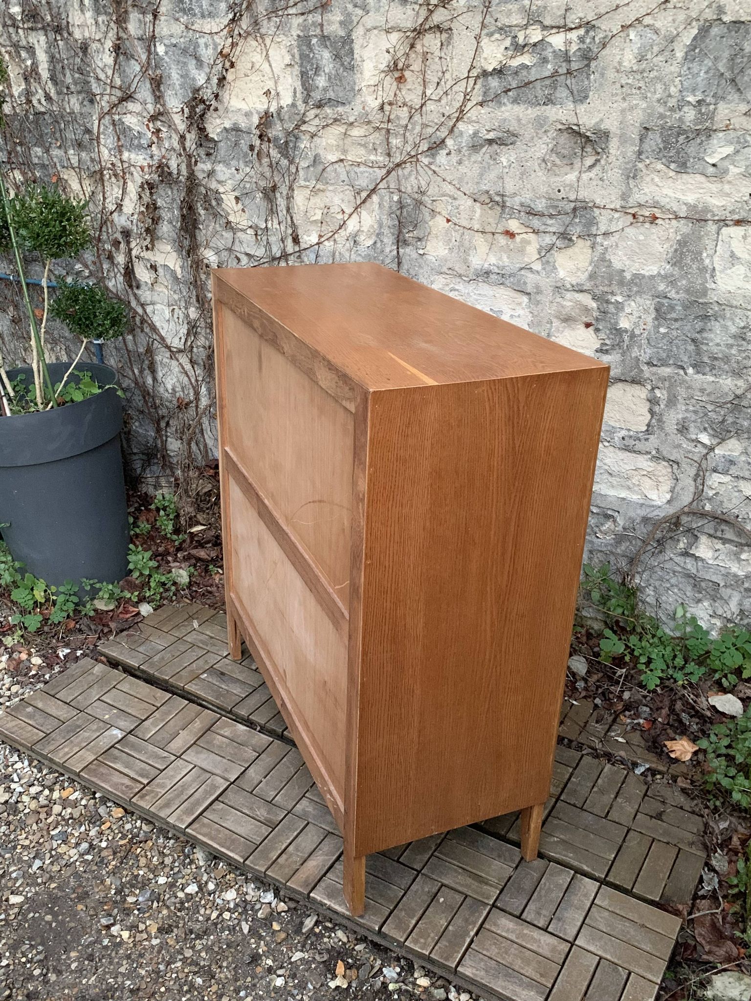 Vintage chest of drawers with compass feet, oak, original patina, 1950s