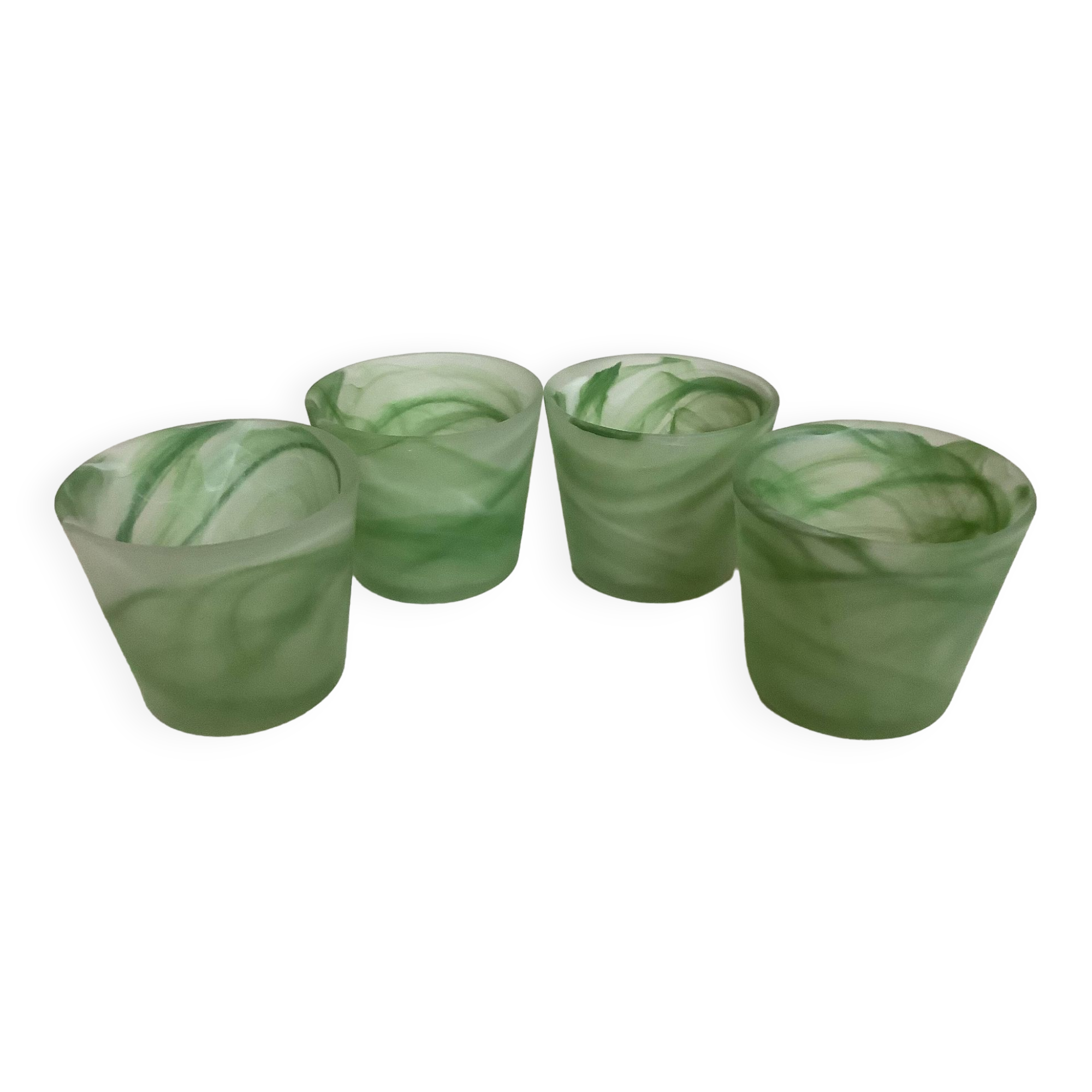 Four green glass paste candle holders