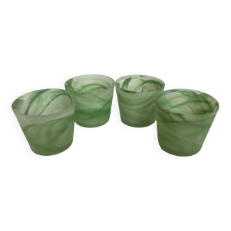 Four green glass paste candle holders