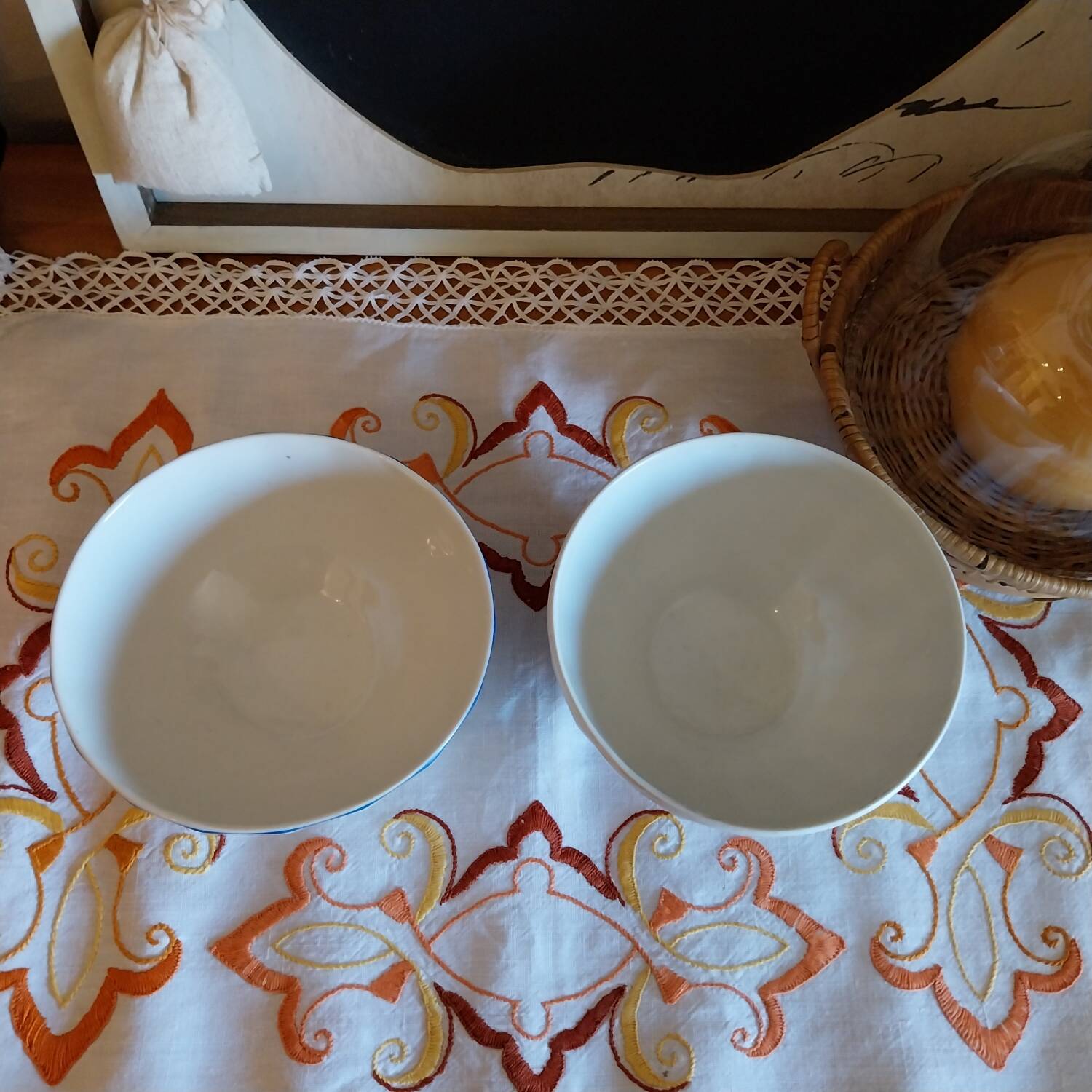 Antique faceted bowls on shower stand