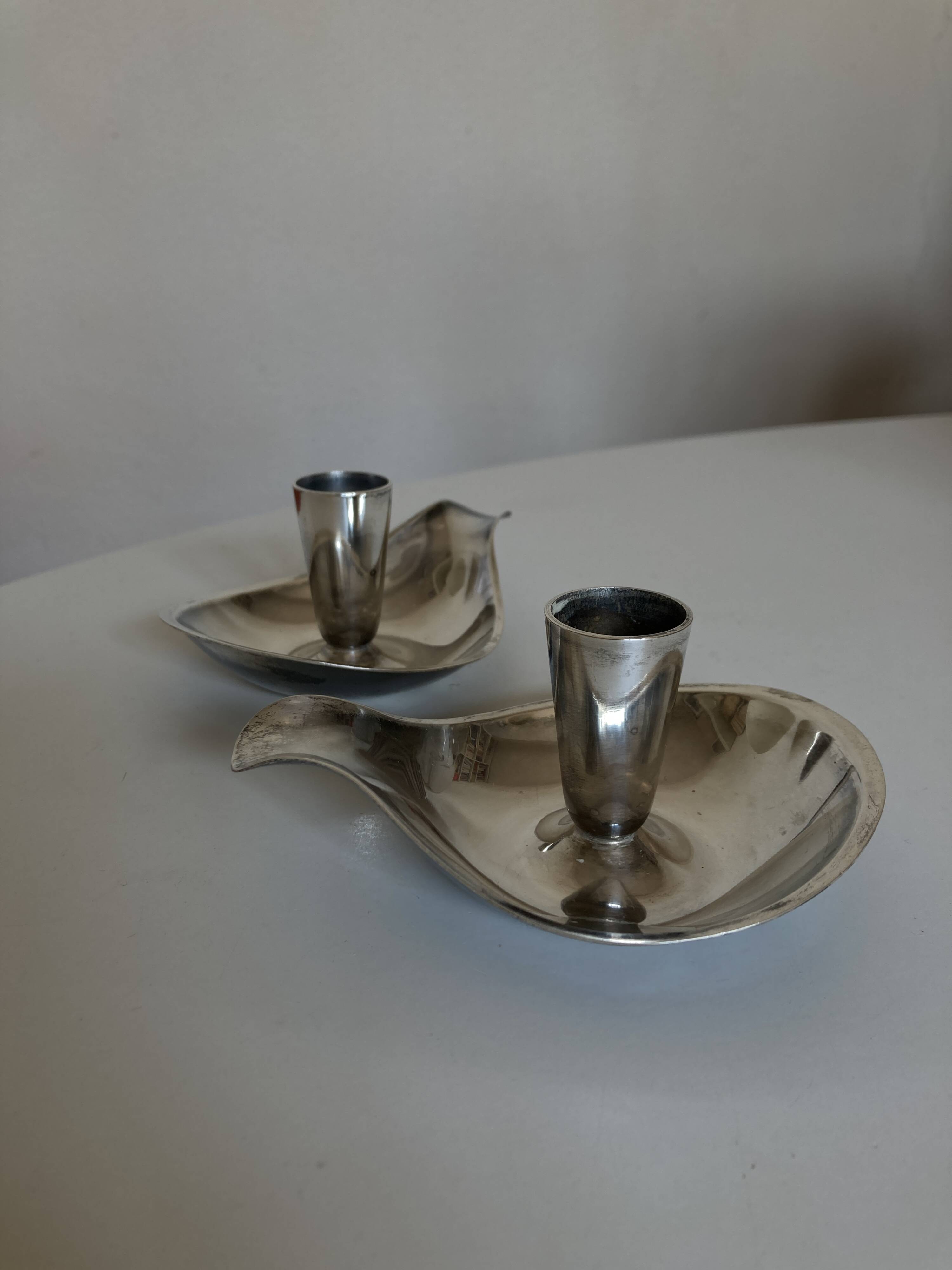 Pair of Atla Denmark Scandinavian candlesticks in silver metal