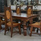 8 rustic oak chairs combining modern lines and Breton craftsmanship by a student of Joseph Savina 1950s