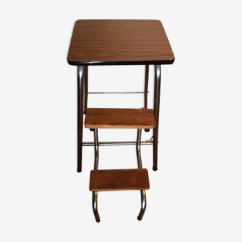 Tabouret escabeau en formica marron 2 marches en bois