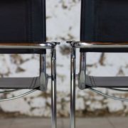 Pair of Bauhaus cantilever armchairs in chromed metal and leather, 1970
