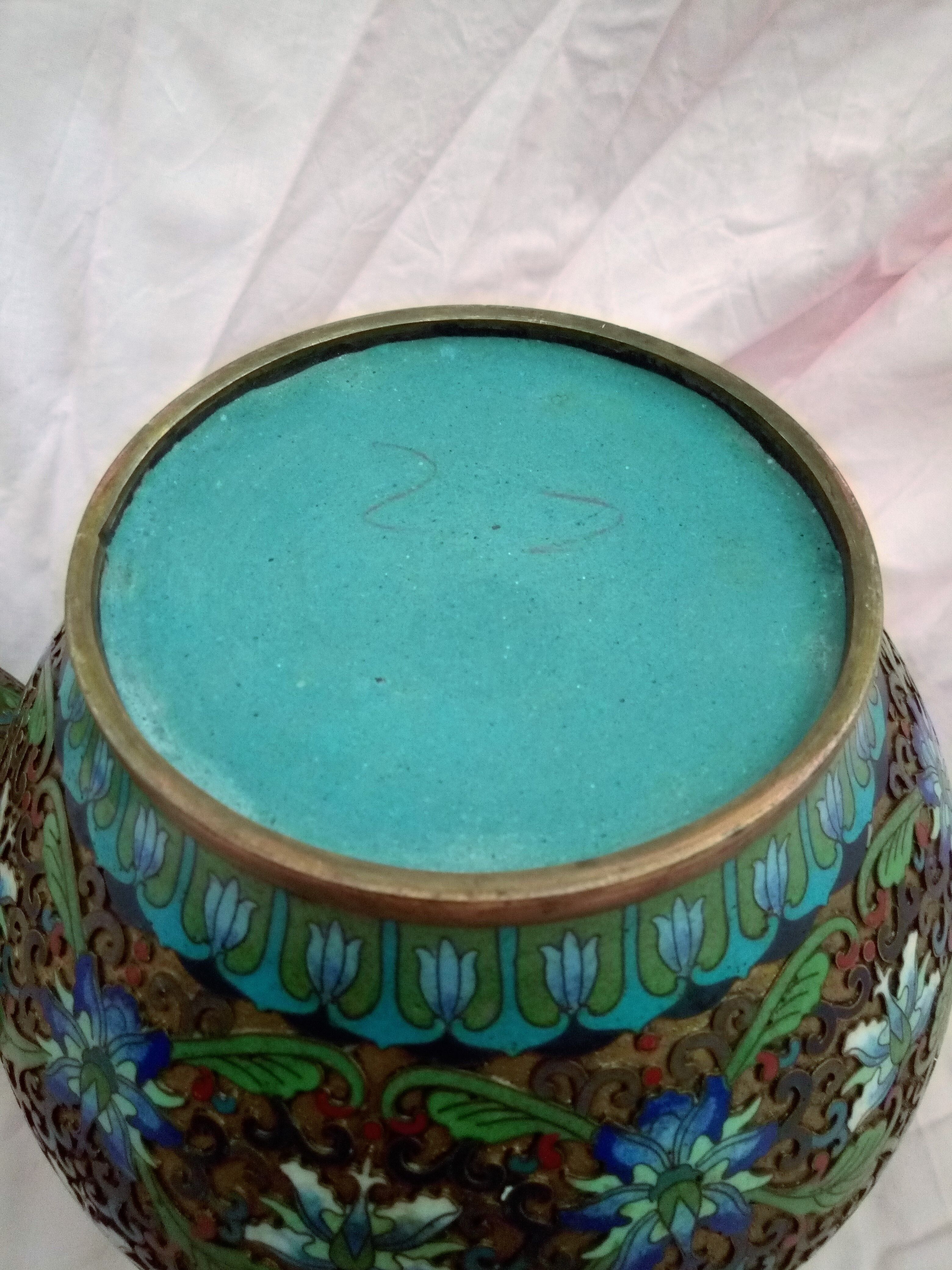 Pot covered in enamelled bronze