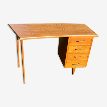 Bureau en chêne et rotin