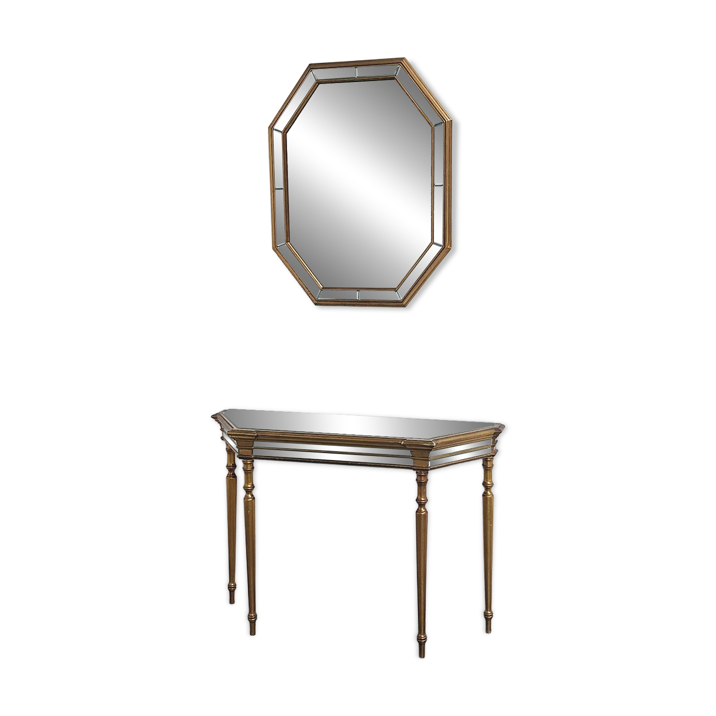 Deknudt mirrored console table and matching octagonal mirror, Belgium, 1980s