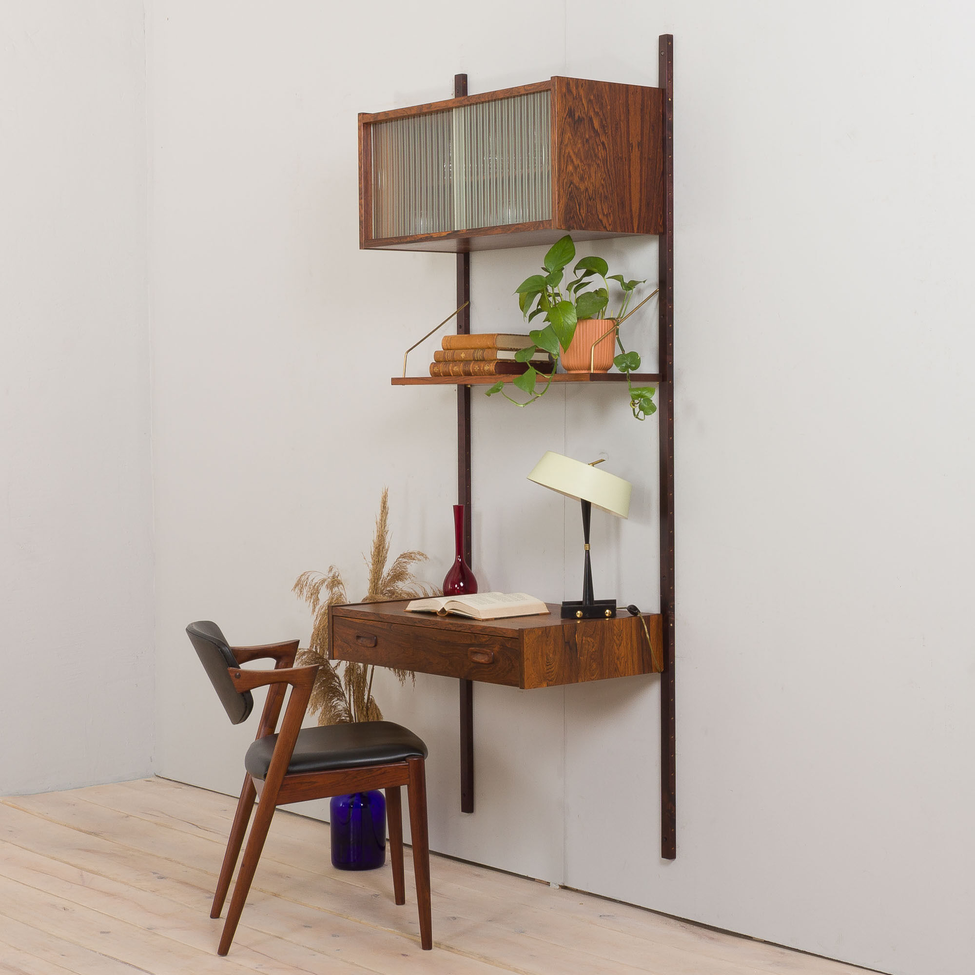 Preben Sorensen Danish mid century rosewood  wall unit with floating desk, PS system,  Randers, 1960