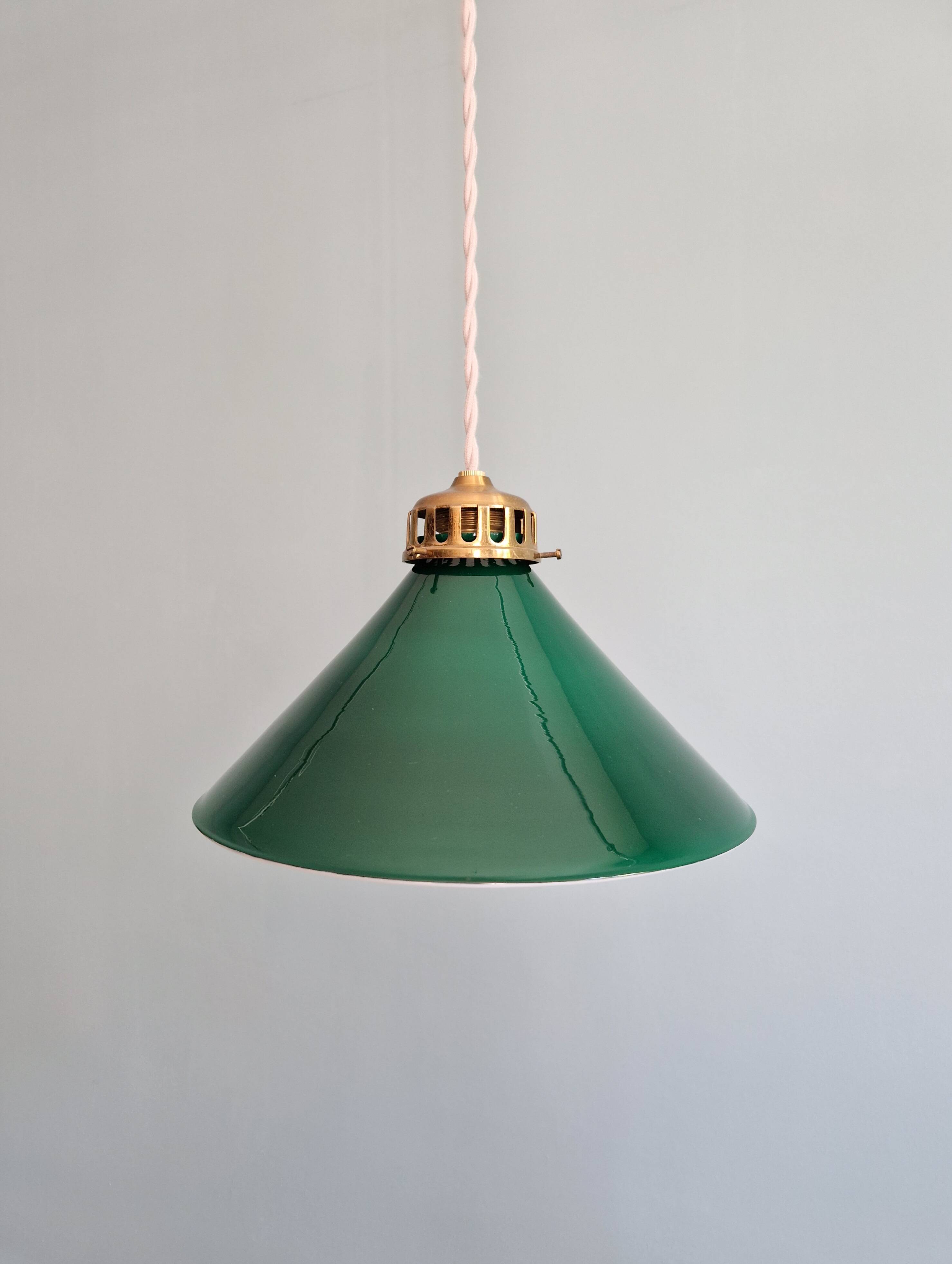Art Deco pendant light in conical green opaline, 1920s-30s