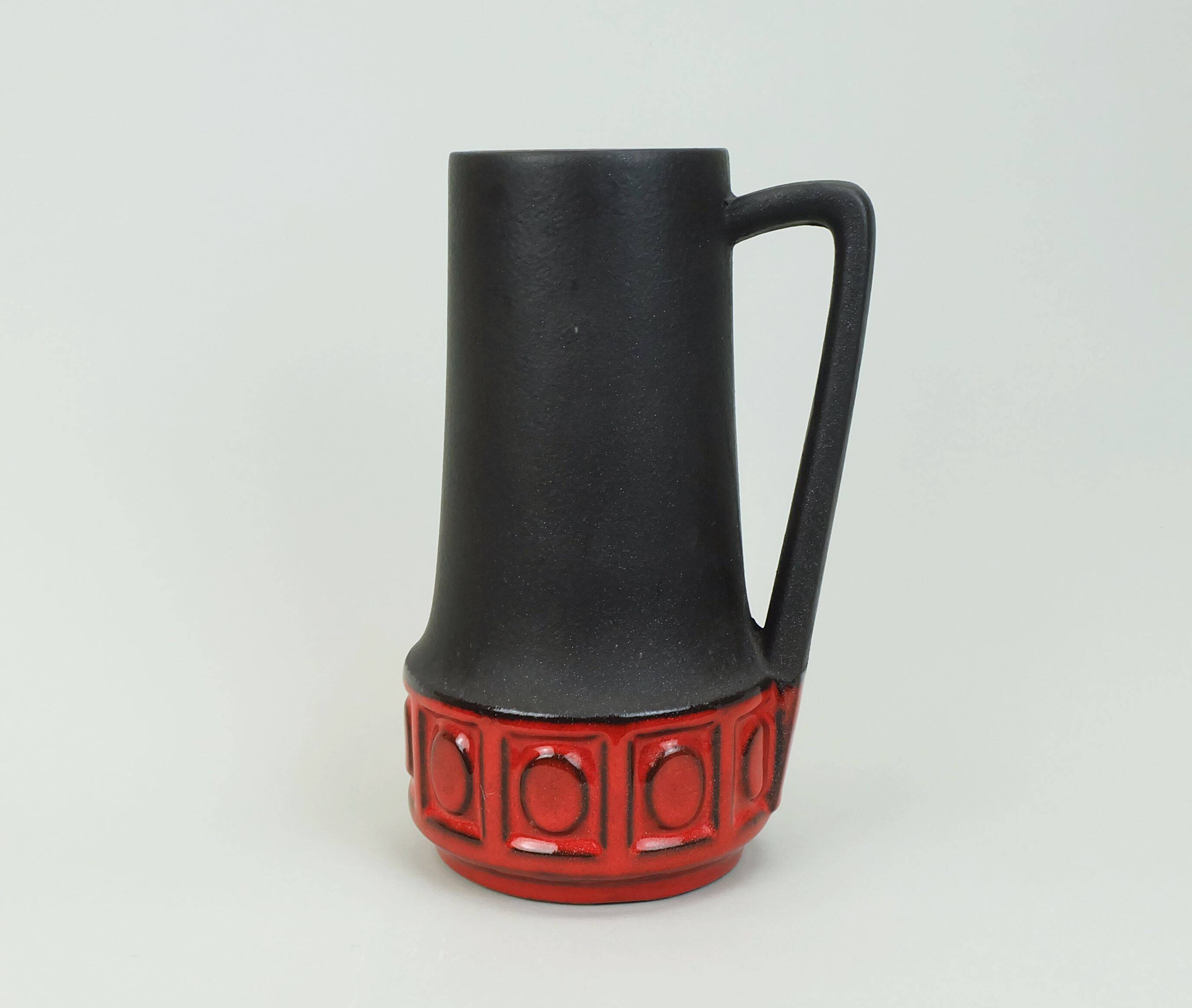 1960s vintage scheurich VASE model 411-25 matte brown glaze red pattern