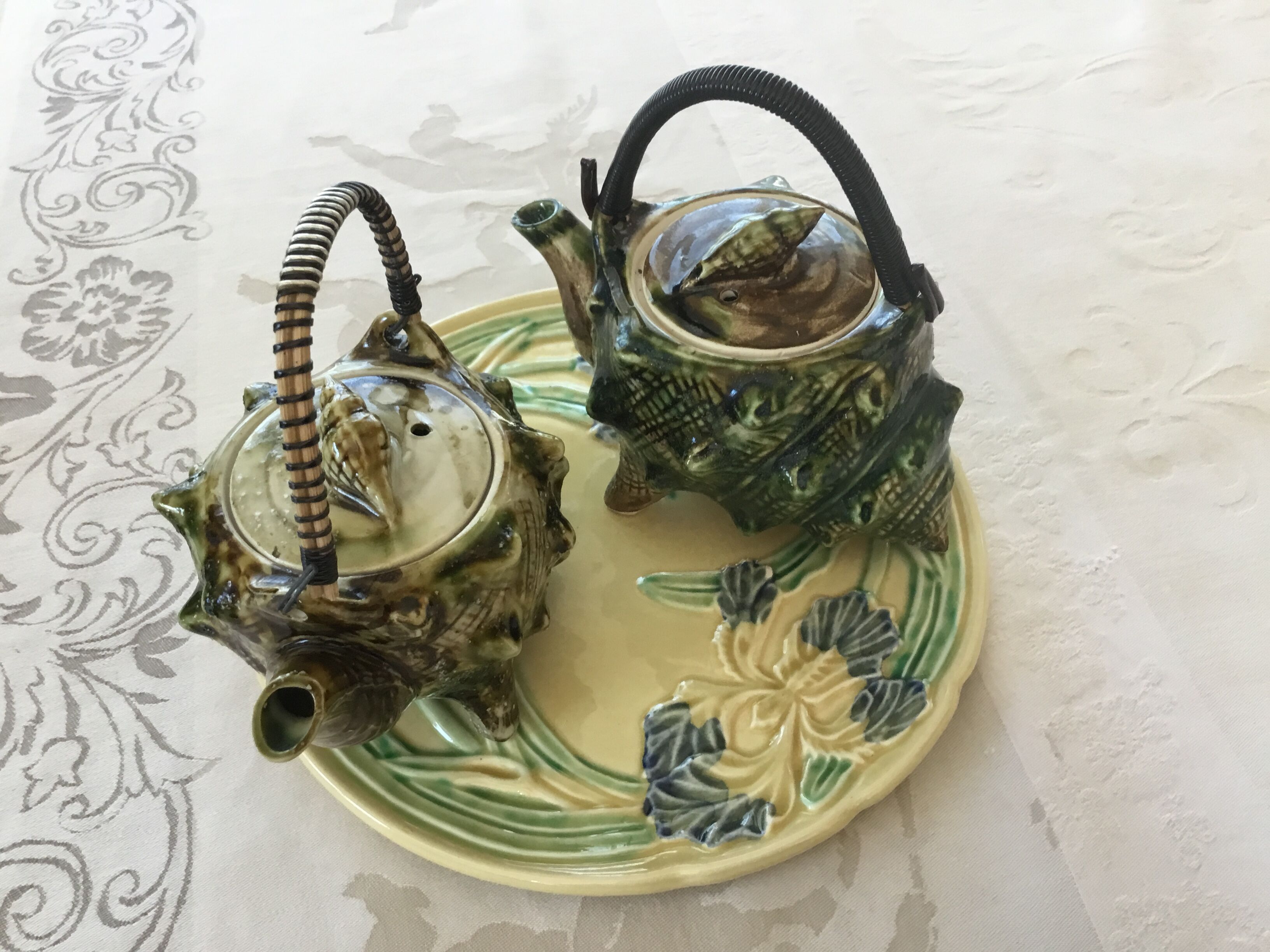 Vintage ceramic teapots barbotine style