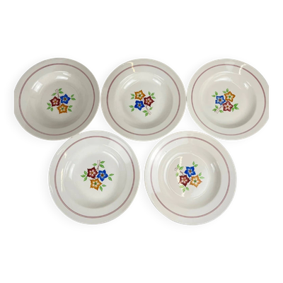 Set de 5 assiettes creuses ''La ruche'', Moulins des loups, XXe