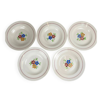 Set of 5 deep plates "The Hive", Moulins des Loups, 20th century