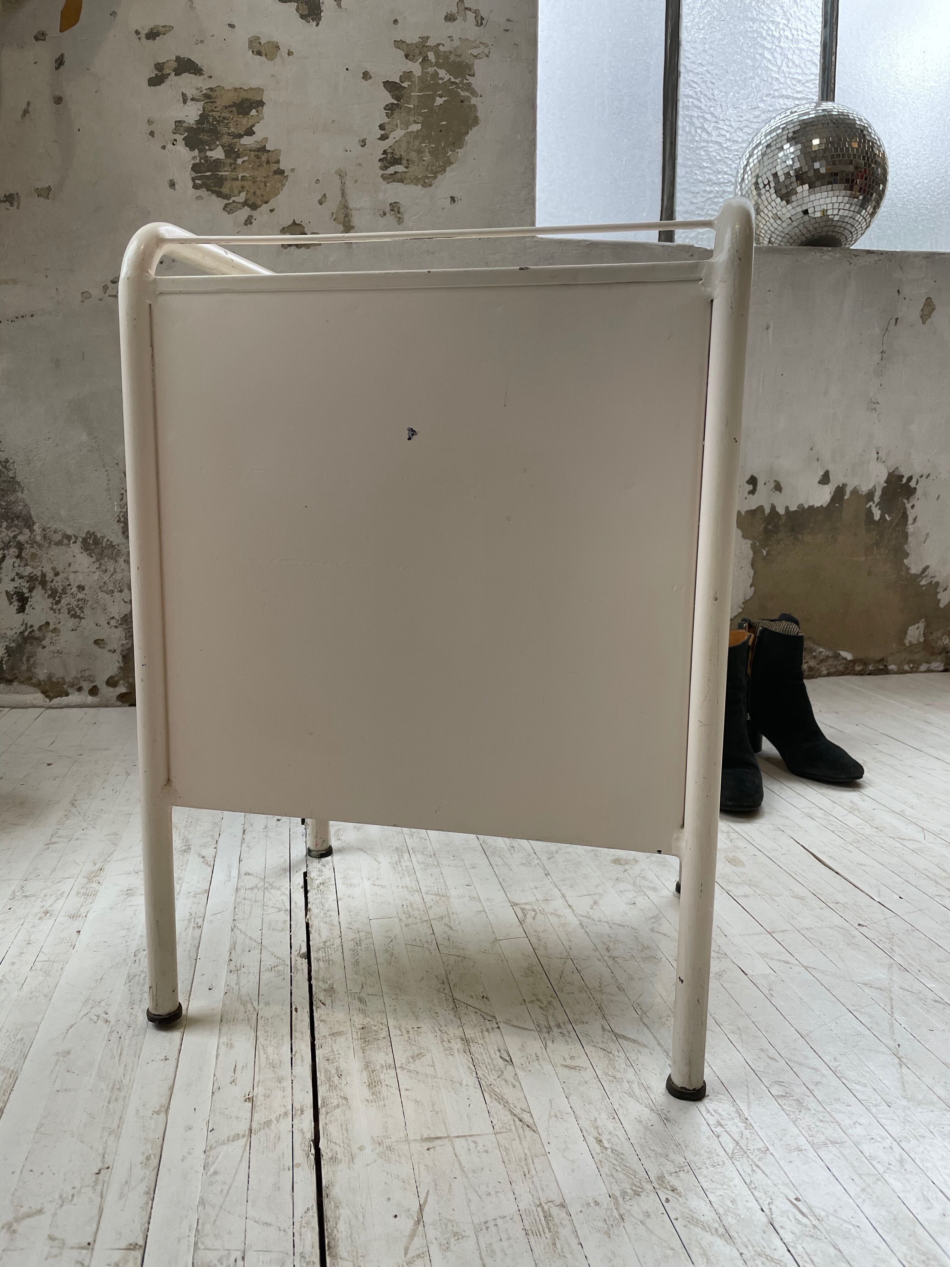 Industrial white metal bedside