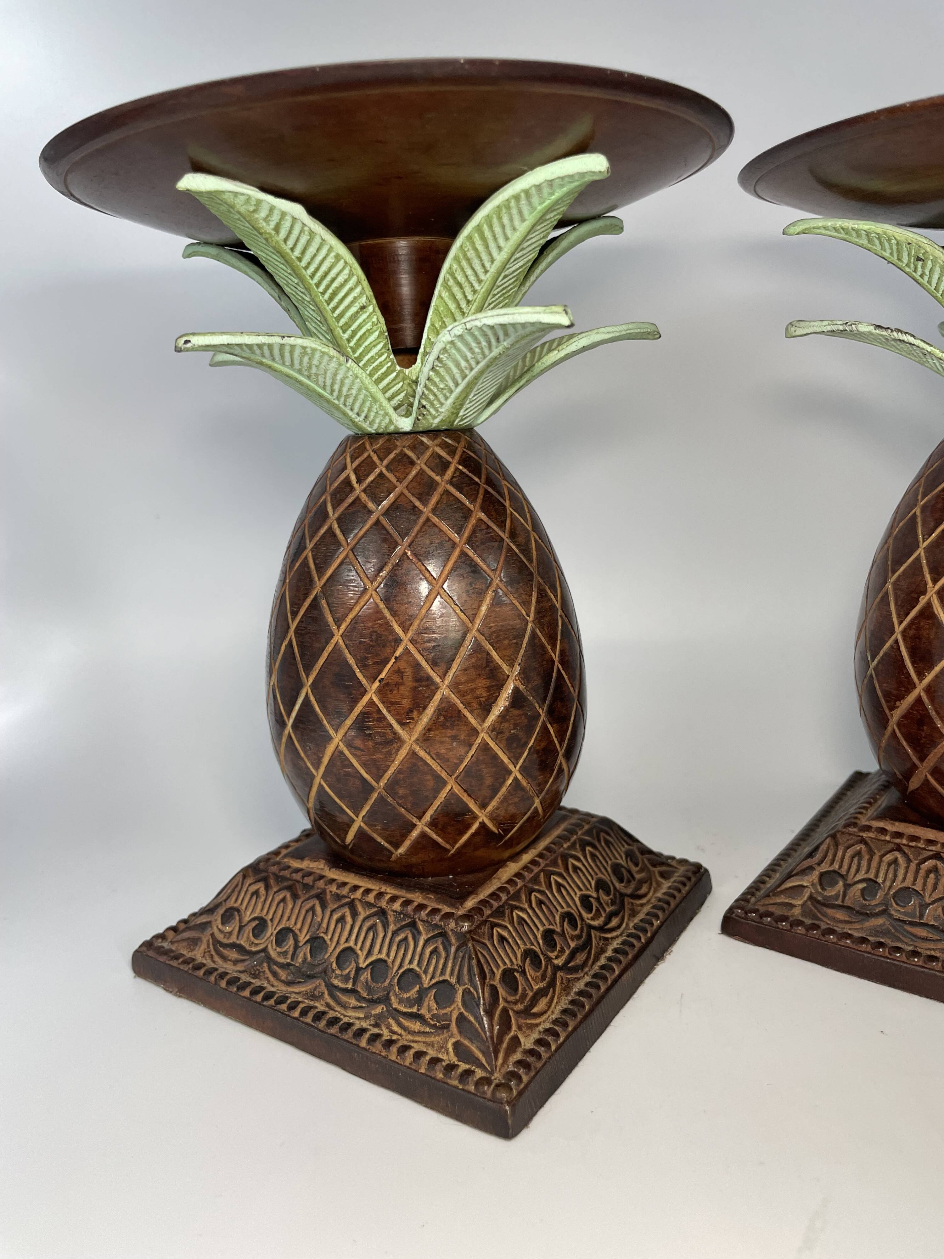 Pair of vintage bronze pineapple candlesticks