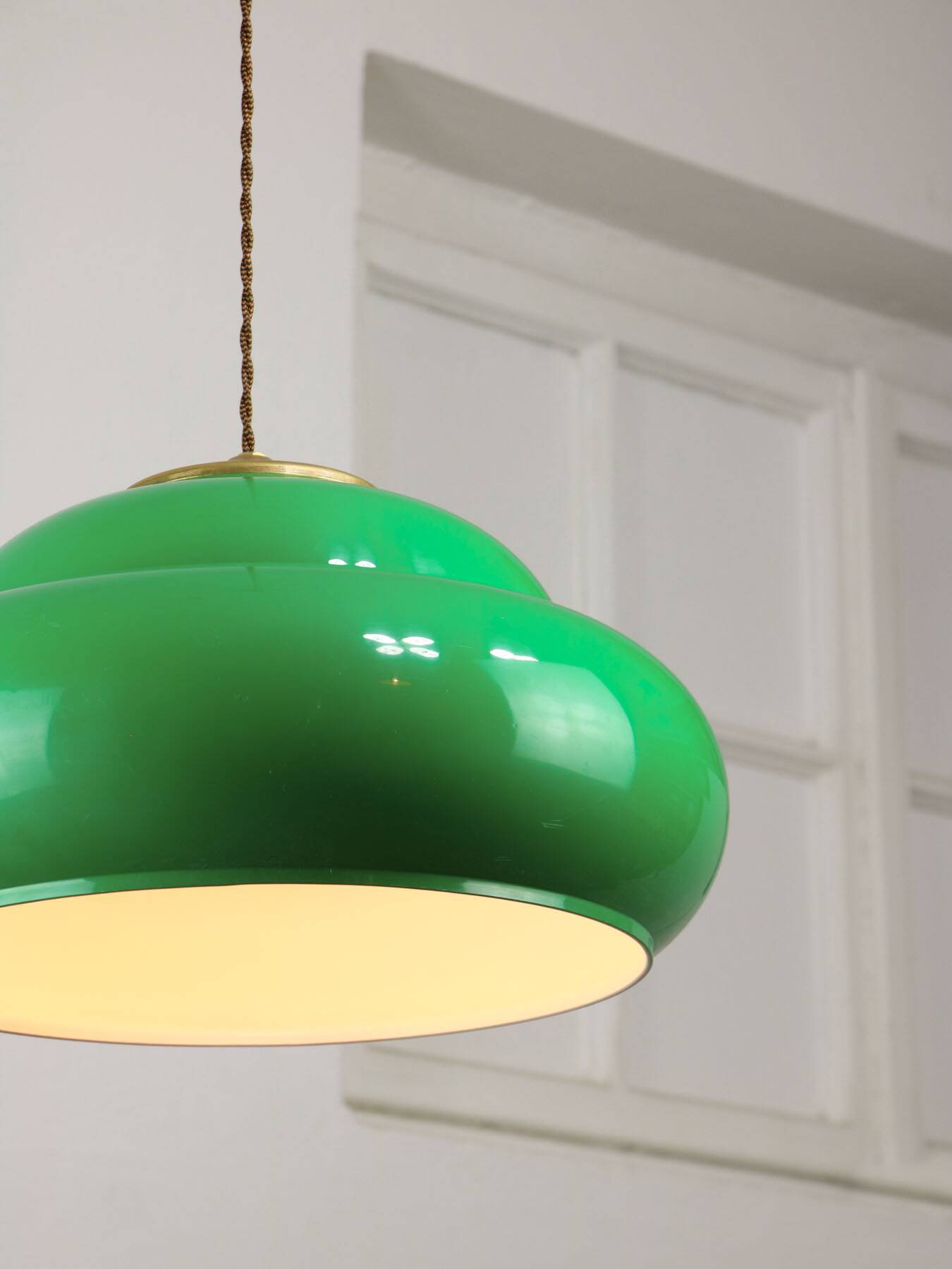 Vintage Green Italian Pool Table Lamp in Brass and Plastic
