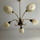 Art deco chandelier 6fires in brass, black metal and opaline