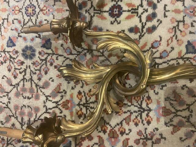 Pair of gilded bronze wall sconces with two lights - Louis XV style
